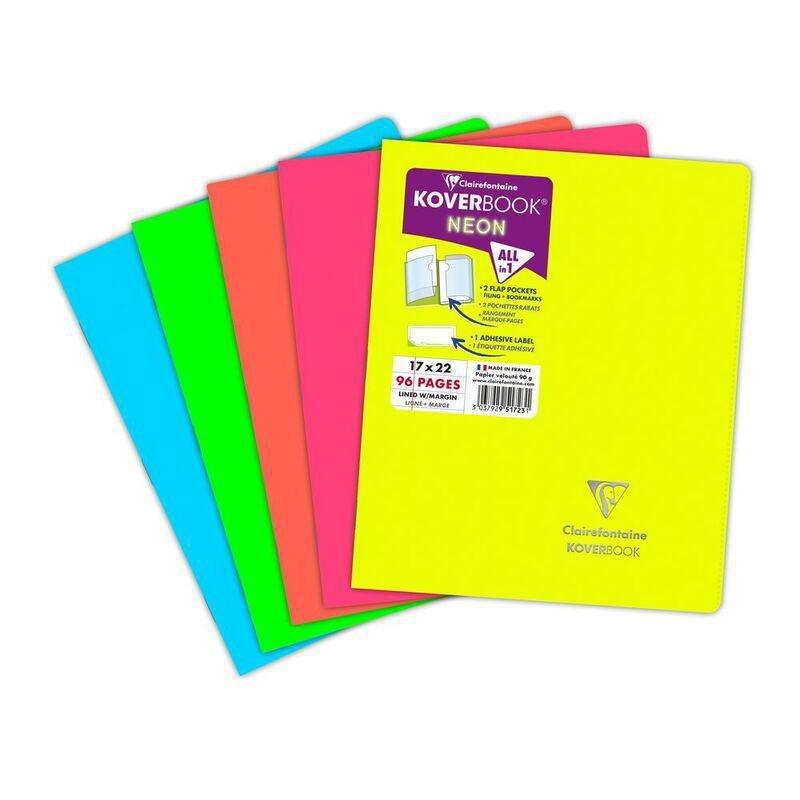 Clairefontaine Koverbook Neon Stapled Opaque Polypro Notebook - 48 Lined Sheets (17 x 22 cm) (Assorted Colours - Includes 1), , large image number 0