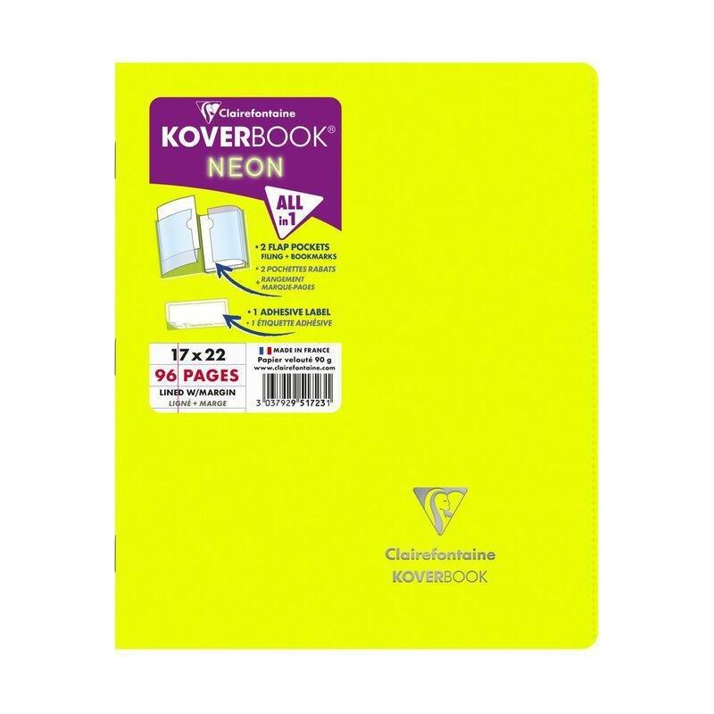 Clairefontaine Koverbook Neon Stapled Opaque Polypro Notebook - 48 Lined Sheets (17 x 22 cm) (Assorted Colours - Includes 1), , large image number 2