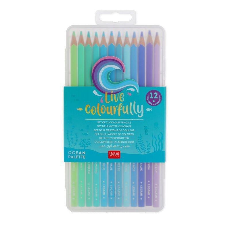 LEGAMI - Legami Set of 12 Colouring Pencils - Live Colourfully - Cyan