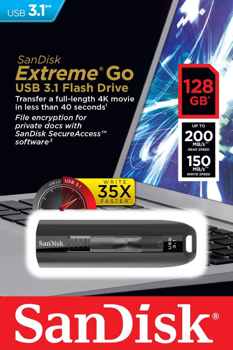SanDisk Extreme Go 128GB USB Type-A 3.0 (3.1 Gen 1) 200 MB/s Memory Card Black, , large image number 6