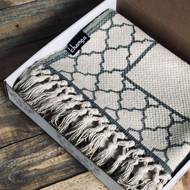 Khamsa Organic Cotton Prayer Mat (118 x 60 cm) - Grey, , large image number 0