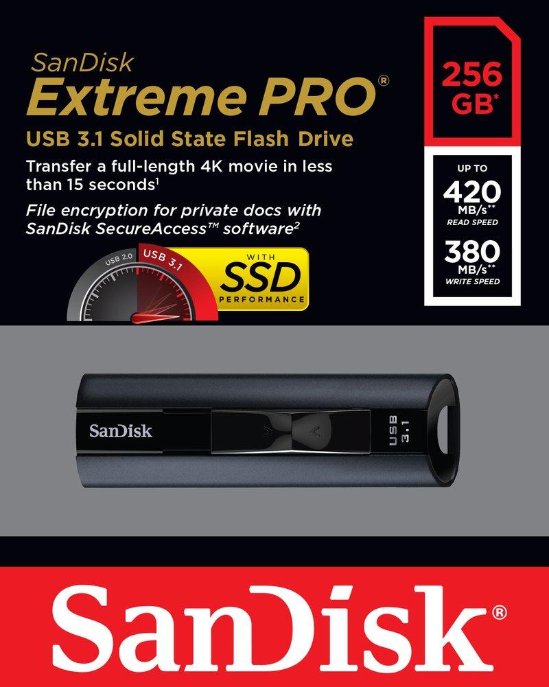 SanDisk Extreme Pro 256GB USB Type-A 3.0 (3.1 Gen 1) Memory Card Black, , large image number 4