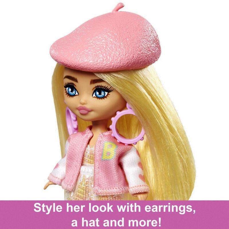 Barbie Extra Mini Minis Beret & Varsity Jacket Blonde Hair 3.25-Inch Doll HLN48, , large image number 1