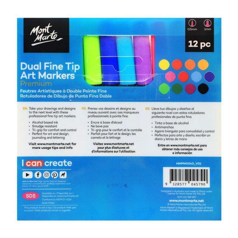 Mont Marte Dual Fine Tip Alcohol Art Markers (12 Pieces), , large image number 2