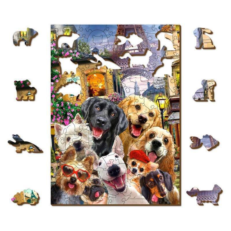 WOODEN CITY - Wooden City Puppies In Paris M Wooden Jigsaw Puzzle (200 Pieces)