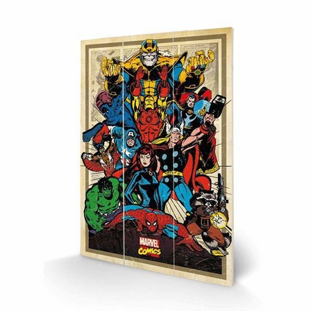 PYRAMID POSTERS - Pyramid Posters Marvel Comics Avengers To Action Wood Print (20 x 29.5 cm)