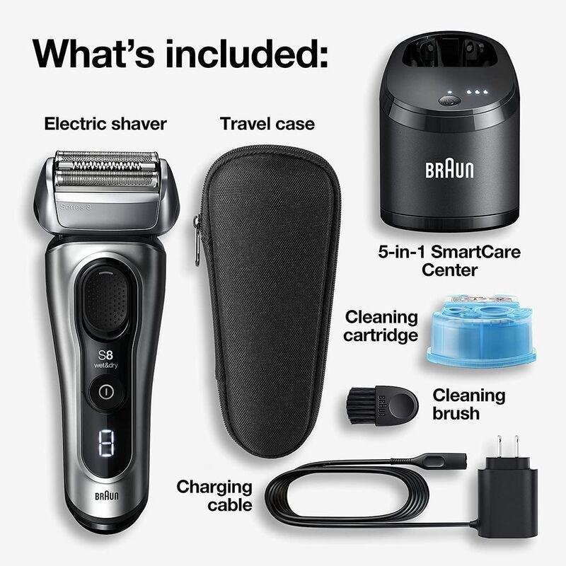 Braun Series 8 8467cc Wet & Dry Shaver with 5-in-1 SmartCare Center and Travel Case - Silver, , medium