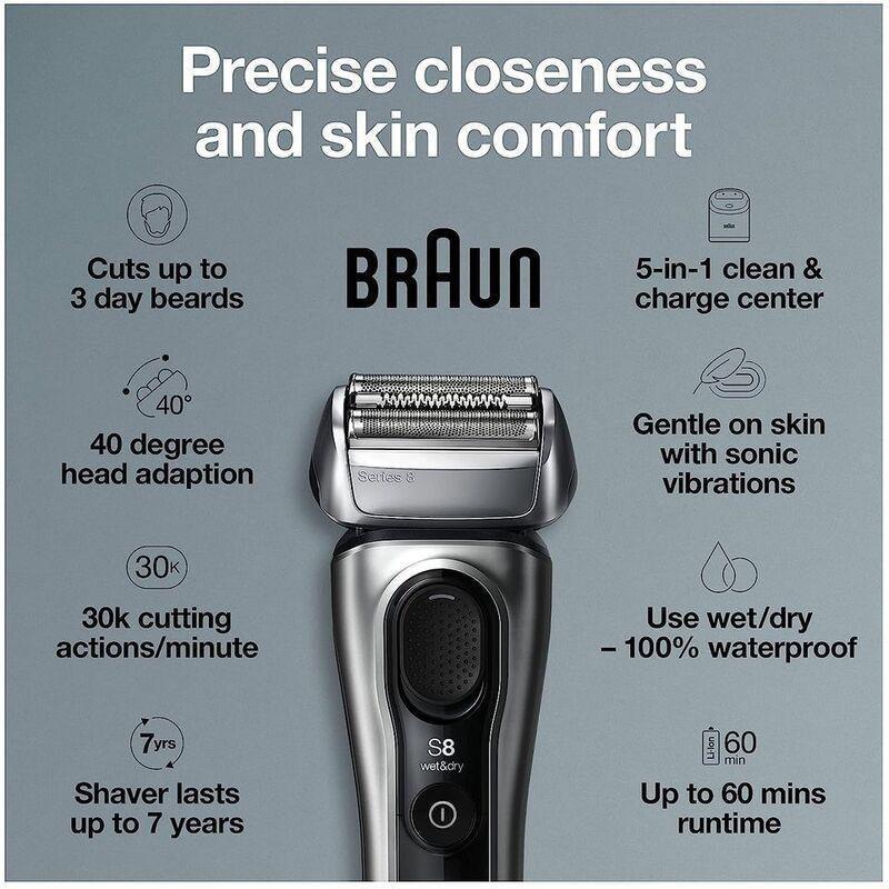 Braun Series 8 8467cc Wet & Dry Shaver with 5-in-1 SmartCare Center and Travel Case - Silver, , large image number 1