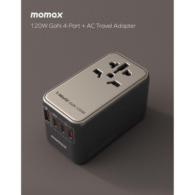 Momax 1-World 120W GAN 4 Ports AC Travel Adapter With 100W USB-C To USB-C Cable, , large image number 2