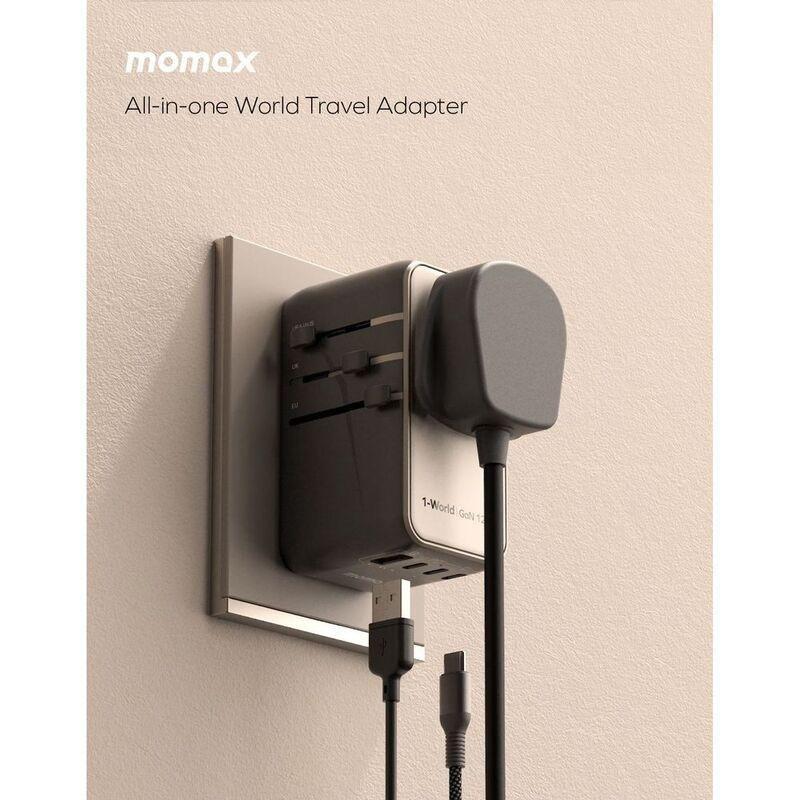 Momax 1-World 120W GAN 4 Ports AC Travel Adapter With 100W USB-C To USB-C Cable, , large image number 3