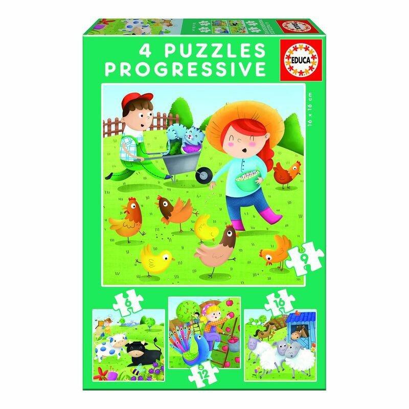 Educa 6-9-12-16 Pcs Farm Animals Progressive Jigsaw Puzzles (Set of 4), , large image number 0