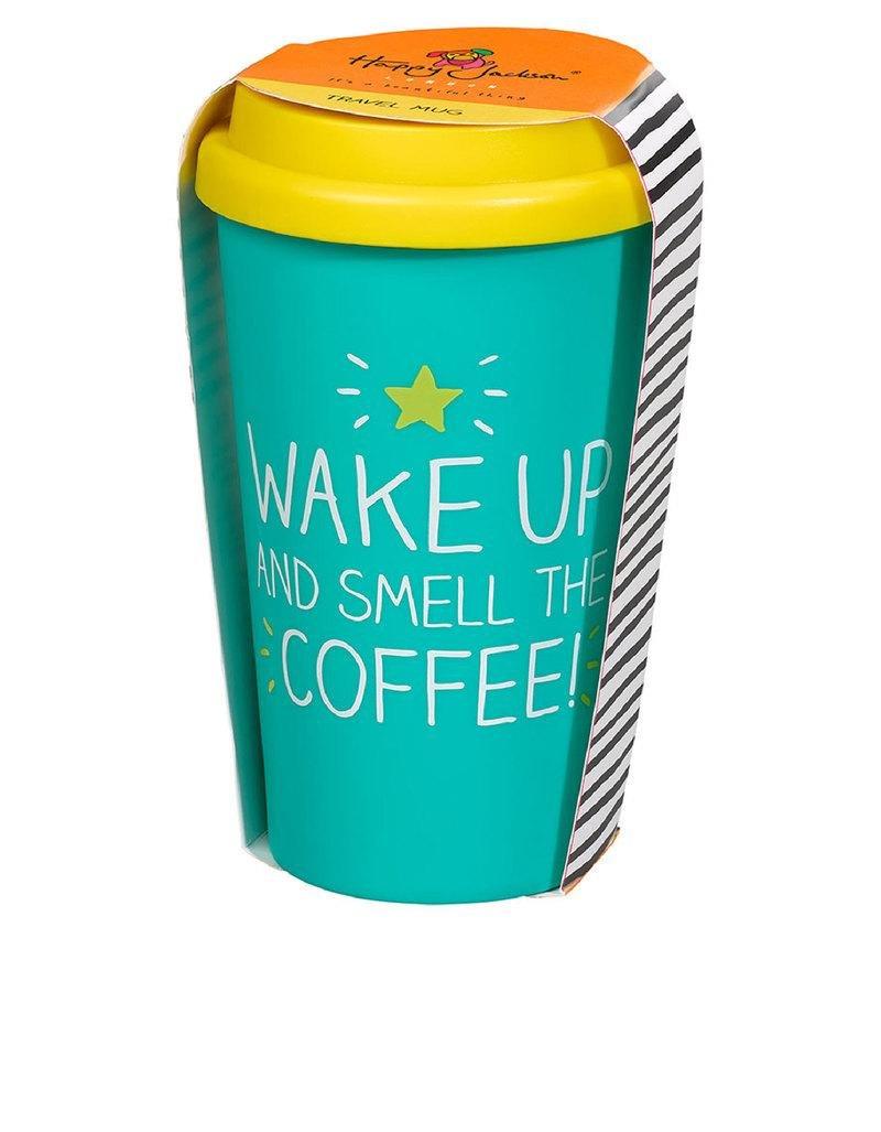 Happy Jackson Smell The Coffee! Turquoise/Yellow Travel Mug 410ml, , large image number 0