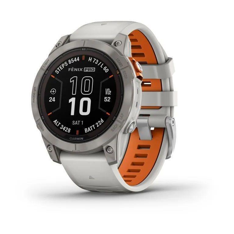 Garmin fenix 7 Pro - Sapphire Solar Edition Smartwatch - Titanium with Fog Gray/Ember Orange Band (47mm), , large image number 0
