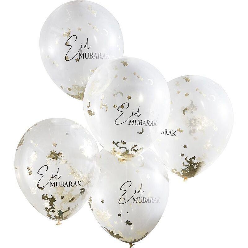 Ginger Ray Balloon Bundle - Eid Mubarak Printed Confetti Balloons (Pack of 5), , large image number 0