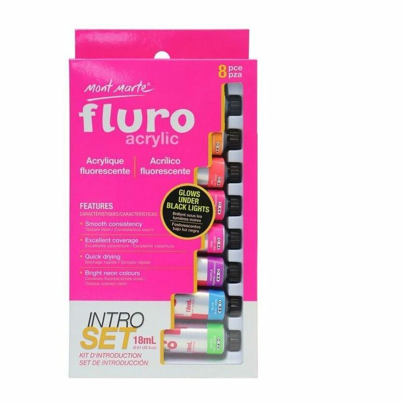 Mont Marte Fluro Acrylic Intro 18ml (Set of 8), , medium