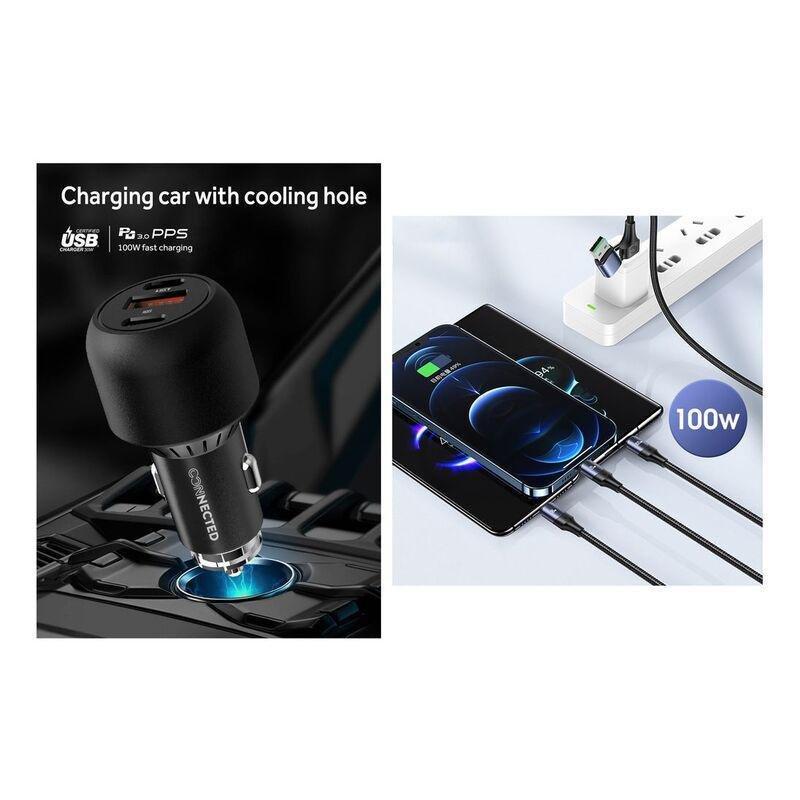 Connected Rocket-130 3-Port Car Charger 130W + Cuatro-Dous 6-in-1 Cable (Bundle), , medium