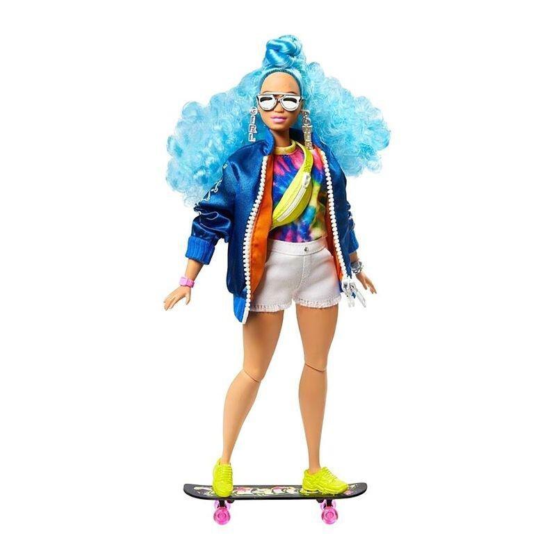 Mattel Barbie Extra Doll Blue Curly Hair In Bomber Jacket with 2 Pet Kittens, , large image number 3