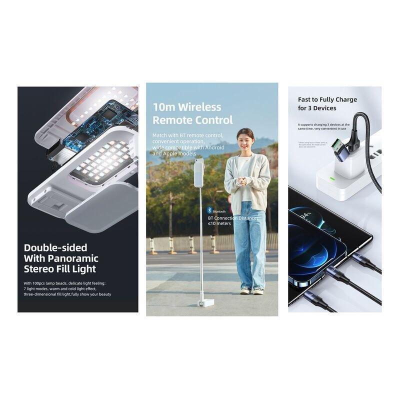 Connected Fold-1 Mobile Stand with Double-Sided LED Light + Cuatro-Dous 6-in-1 Cable (Bundle), , large image number 2
