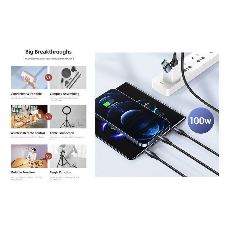 Connected Fold-1 Mobile Stand with Double-Sided LED Light + Cuatro-Dous 6-in-1 Cable (Bundle), , large image number 3