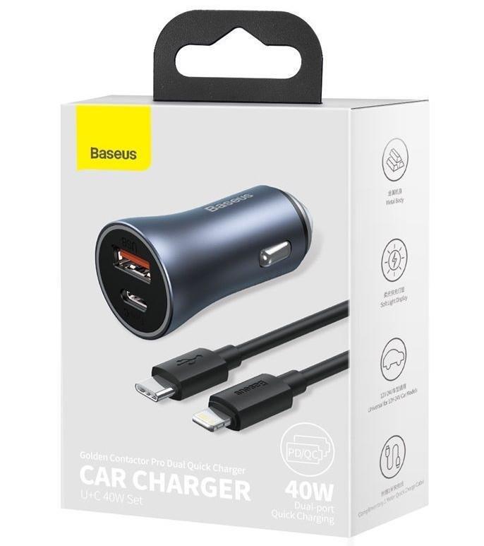 Baseus Golden Contactor Pro Dual Quick Charger Car Charger USB-A + USB-C 40W - Dark Gray, , large image number 9