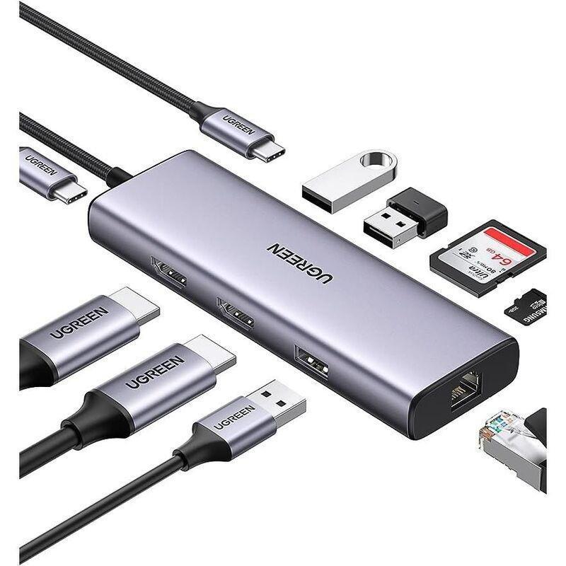 Ugreen 9-In-1 CM490 Hub USB-C 2X USB-A 3.0 USB-A 2.0 2X HDMI 4K/60Hz SD/Tf RJ45 Adapter, , medium
