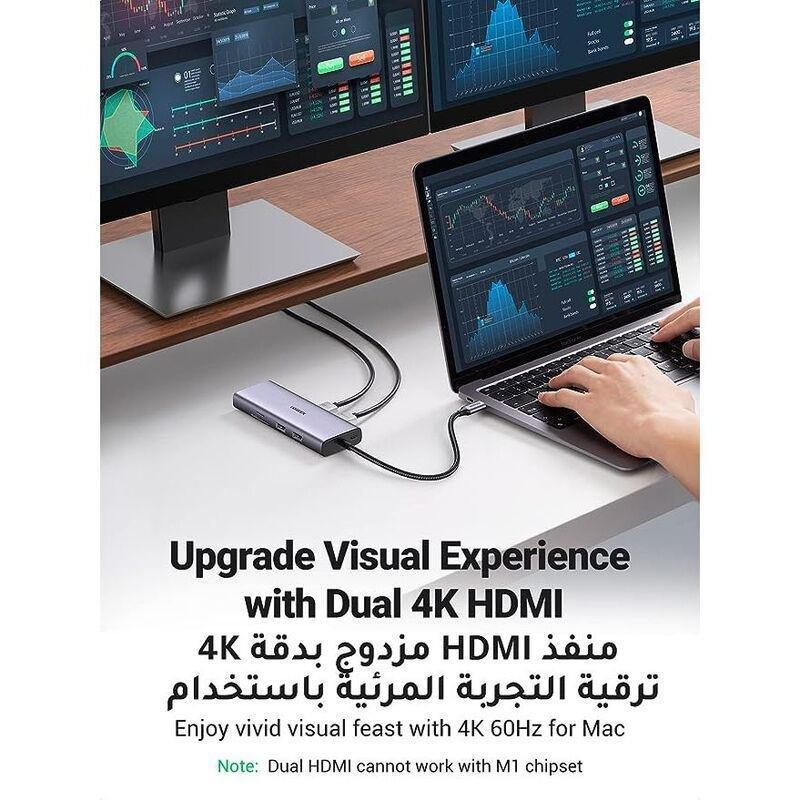 Ugreen 9-In-1 CM490 Hub USB-C 2X USB-A 3.0 USB-A 2.0 2X HDMI 4K/60Hz SD/Tf RJ45 Adapter, , large image number 3