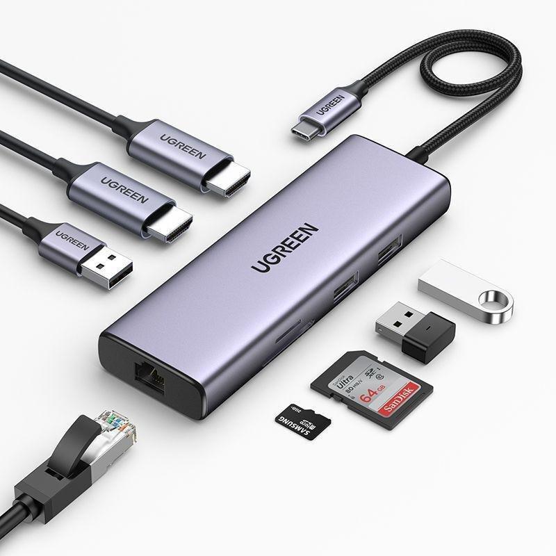 Ugreen 9-In-1 CM490 Hub USB-C 2X USB-A 3.0 USB-A 2.0 2X HDMI 4K/60Hz SD/Tf RJ45 Adapter, , large image number 6