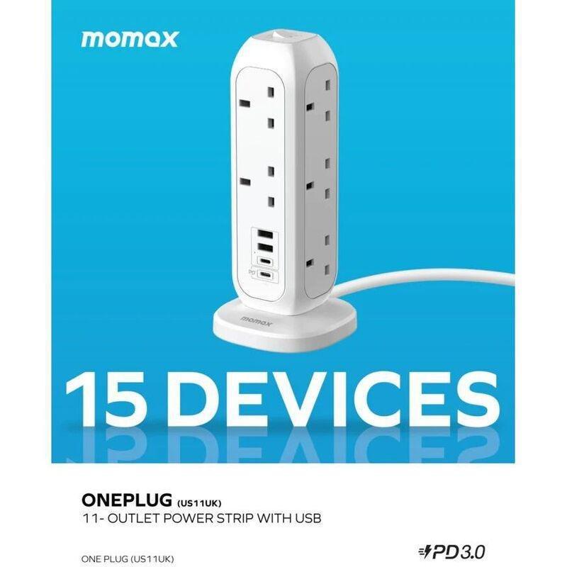 Momax OnePlug 11-Outlet Power Strip with USB - White, , large image number 2