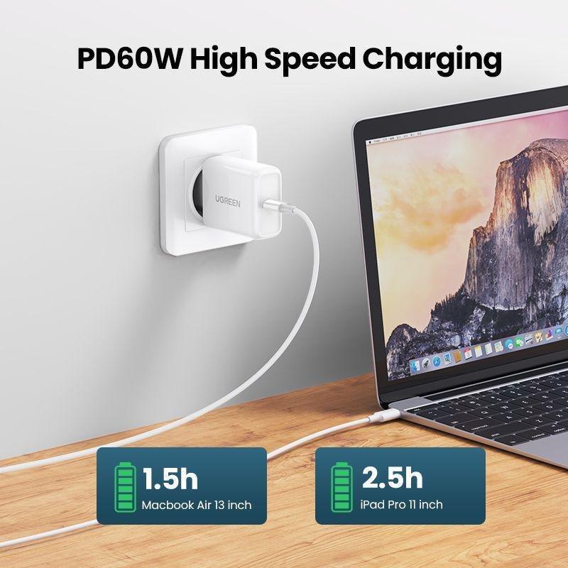 UGREEN USB-C 2.0 Male To USB-C 2.0 Male 3A Data Cable 1m - White, , large image number 1