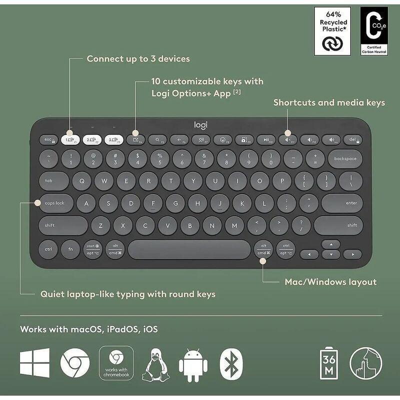 Logitech Pebble Keys 2 K380s Bluetooth keyboard - US - Tonal Graphite, , large image number 5