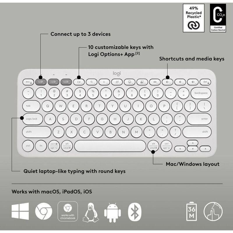 Logitech Pebble Keys 2 K380s Bluetooth keyboard - US - Tonal White, , large image number 6