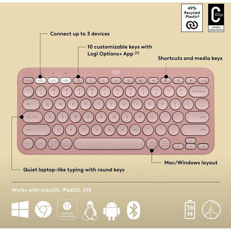 Logitech Pebble Keys 2 K380s Bluetooth keyboard - US - Tonal Rose, , large image number 6