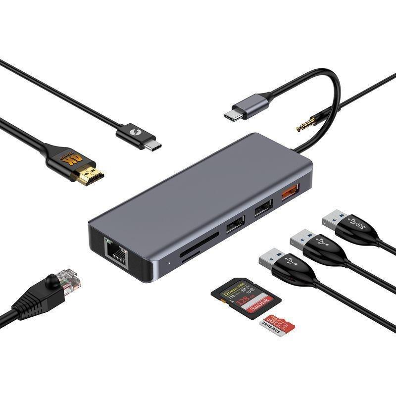 Porodo 9-in-1 4K HDMI Ethernet USB-C Hub with 100W PD, , large image number 1