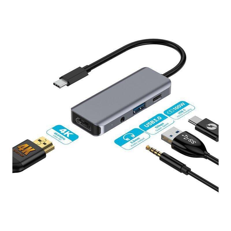 Porodo 4-in-1 HDMI 4K USB-C Hub with 100W PD, , medium
