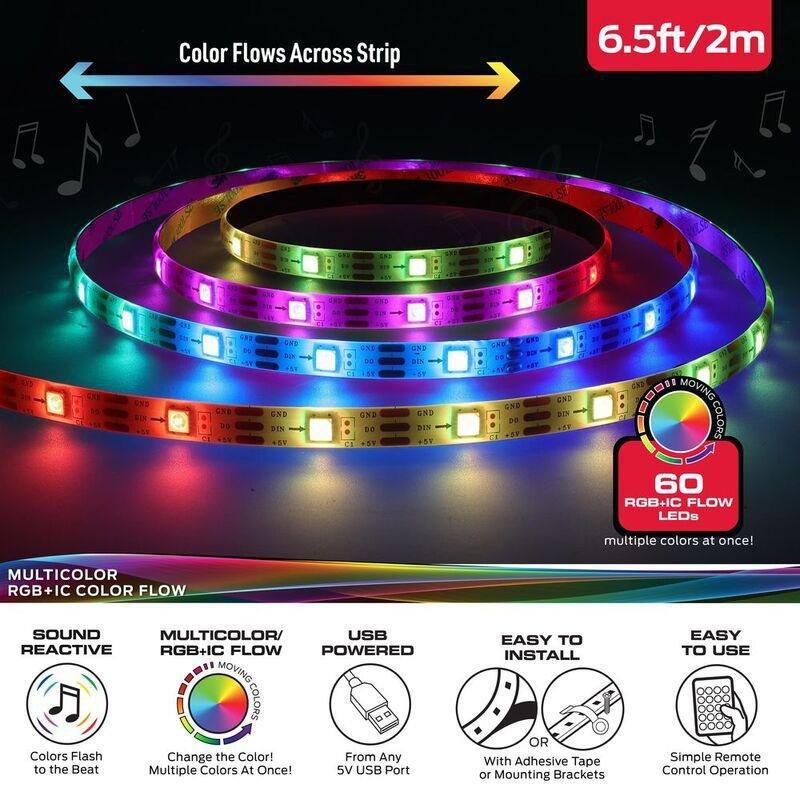 MONSTER Multi Color Flow LED Light Strip with Remote - 2m, , large image number 1