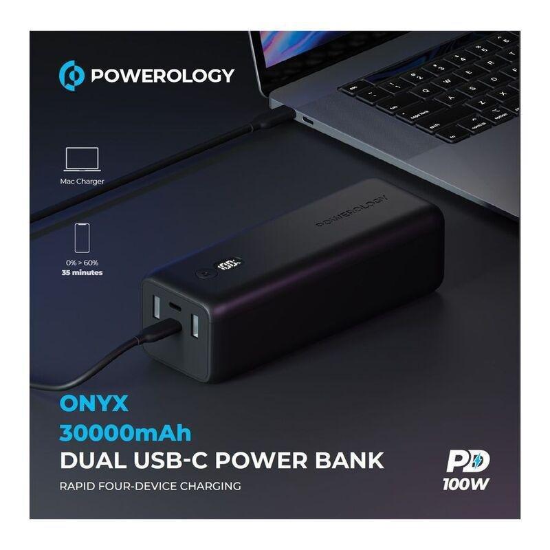 Powerology 100W PD Onyx 30000mAh Dual USB-C Power Bank Rapid Four-Device Charging, , large image number 1