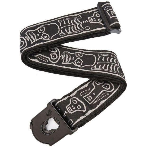 D'Addario 50 mm Planet Lock Joe Satriani Guitar Strap - Skull 'N Bones, , large image number 0