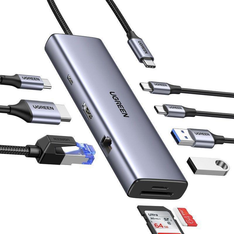 UGREEN 9-in-1 USB-C HUB 2xUSB-A 3.0/USB-C 100W PD/2xUSB-C 3.0/SD/TF/RJ45/4K HDMI - Space Grey, , large image number 1