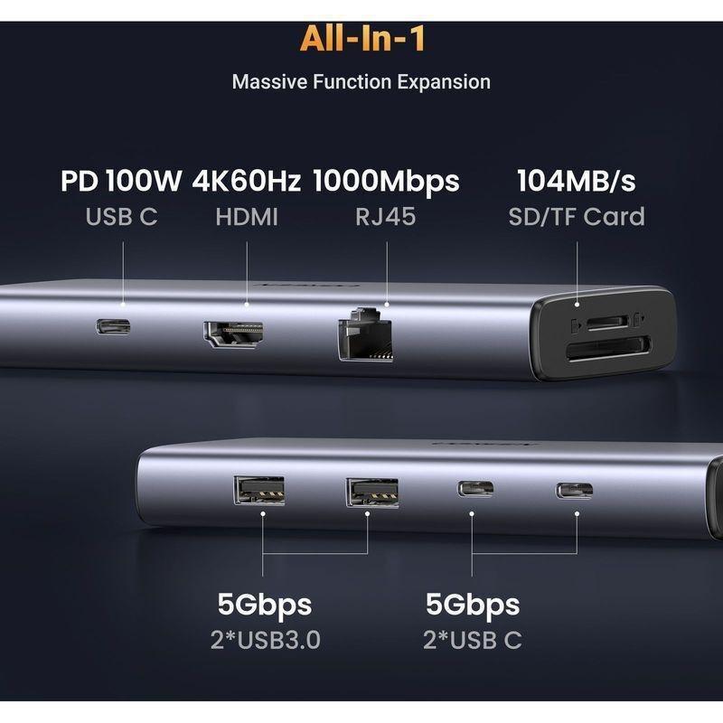 UGREEN 9-in-1 USB-C HUB 2xUSB-A 3.0/USB-C 100W PD/2xUSB-C 3.0/SD/TF/RJ45/4K HDMI - Space Grey, , large image number 2