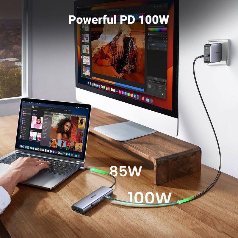 UGREEN 9-in-1 USB-C HUB 2xUSB-A 3.0/USB-C 100W PD/2xUSB-C 3.0/SD/TF/RJ45/4K HDMI - Space Grey, , large image number 4