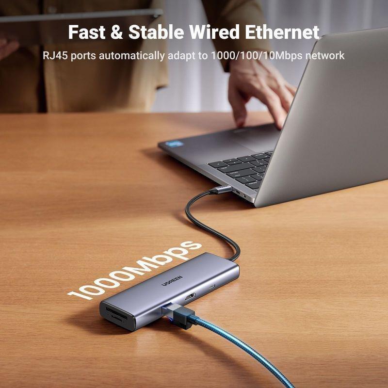 UGREEN 9-in-1 USB-C HUB 2xUSB-A 3.0/USB-C 100W PD/2xUSB-C 3.0/SD/TF/RJ45/4K HDMI - Space Grey, , large image number 5