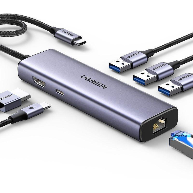 UGREEN 6-in-1 USB C HUB 3xUSB-A 3.0/USB-C 100W PD/RJ45/4K HDMI - Space Grey, , large image number 0