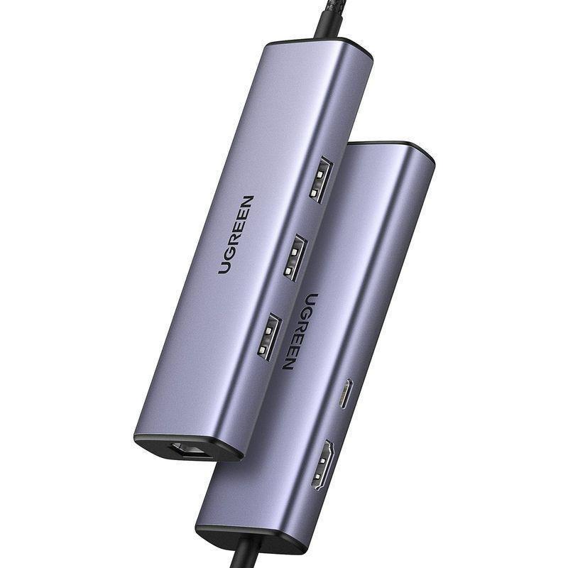 UGREEN 6-in-1 USB C HUB 3xUSB-A 3.0/USB-C 100W PD/RJ45/4K HDMI - Space Grey, , large image number 1