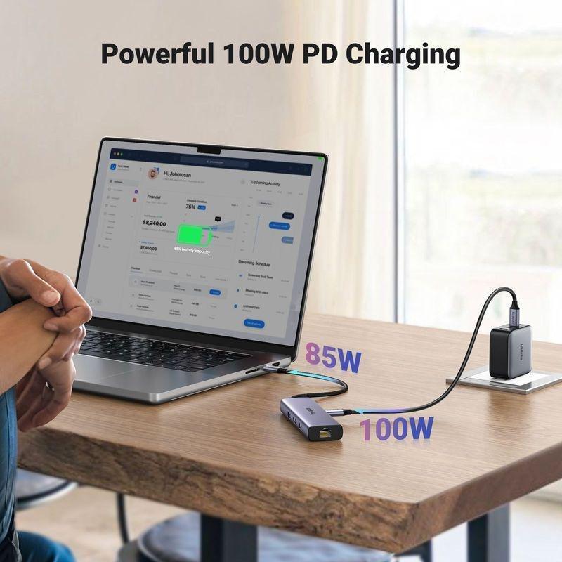 UGREEN 6-in-1 USB C HUB 3xUSB-A 3.0/USB-C 100W PD/RJ45/4K HDMI - Space Grey, , large image number 6