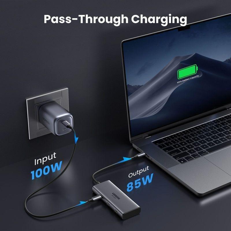 UGREEN 6-in-1 USB C HUB 2xUSB A 3.0/USB-C 100W PD/4K & 8K HDMI - Space Grey, , large image number 4