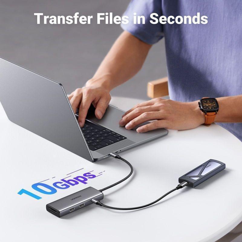 UGREEN 7-in-1 USB-C HUB 2xUSB-A 3.2/USB-C 100W PD/USB-C 3.2/SD/TF/4K HDMI - Space Grey, , large image number 4