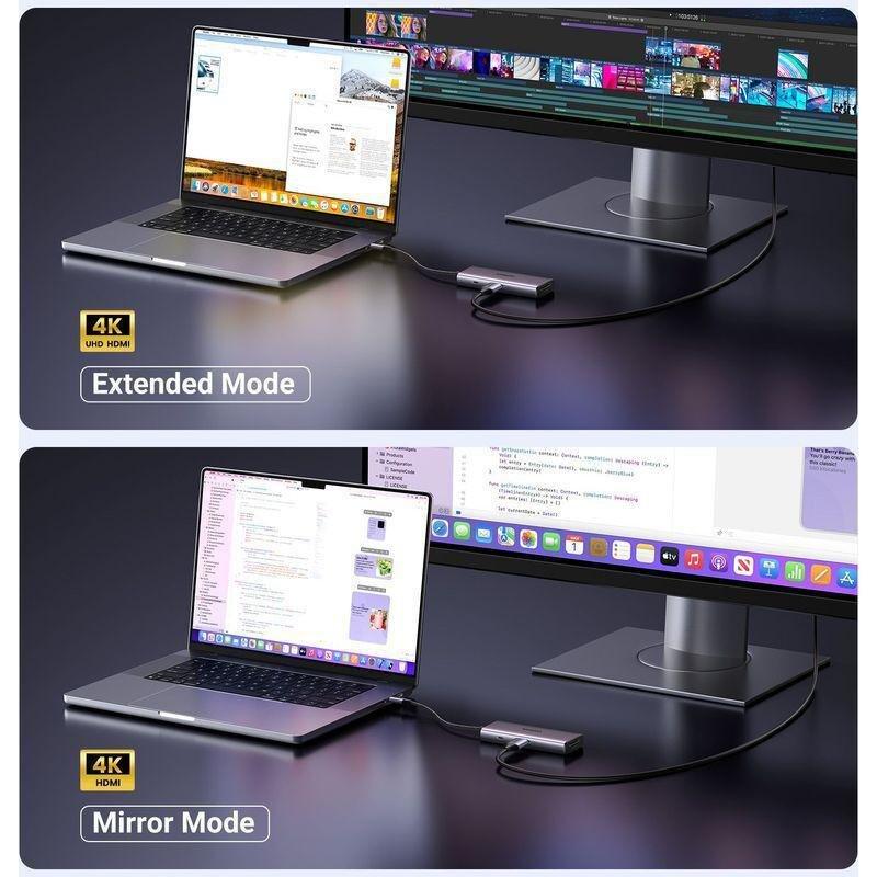 UGREEN 7-in-1 USB-C HUB 2xUSB-A 3.2/USB-C 100W PD/USB-C 3.2/SD/TF/4K HDMI - Space Grey, , large image number 5