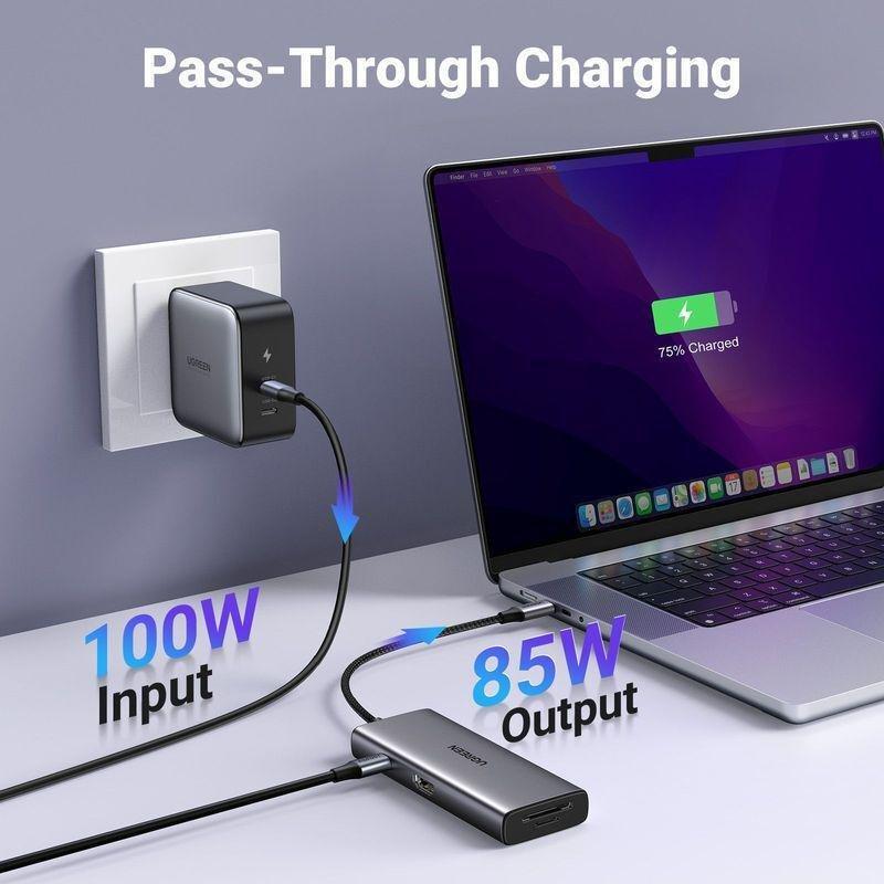 UGREEN 7-in-1 USB-C HUB 2xUSB-A 3.2/USB-C 100W PD/USB-C 3.2/SD/TF/4K HDMI - Space Grey, , large image number 6