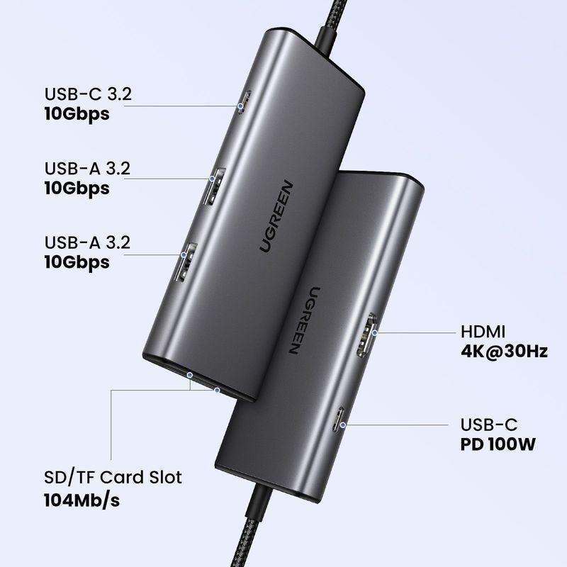 UGREEN 7-in-1 USB-C HUB 2xUSB-A 3.2/USB-C 100W PD/USB-C 3.2/SD/TF/4K HDMI - Space Grey, , large image number 7