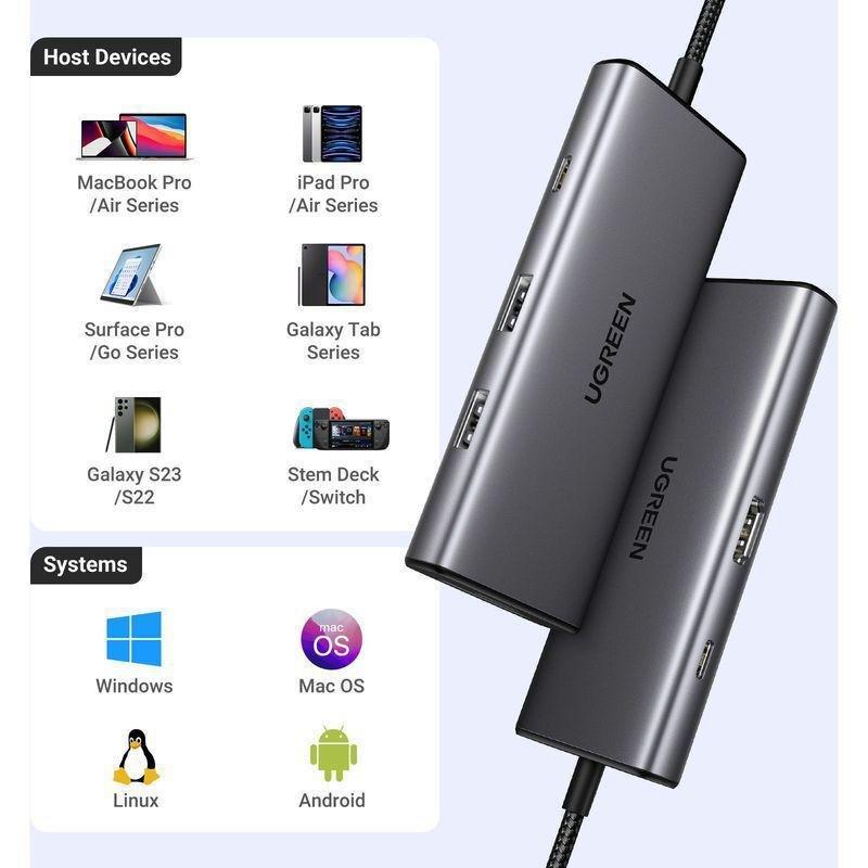 UGREEN 7-in-1 USB-C HUB 2xUSB-A 3.2/USB-C 100W PD/USB-C 3.2/SD/TF/4K HDMI - Space Grey, , large image number 8